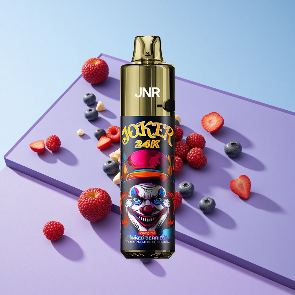Blandede Bær JNR Joker 24K Puffs Synlig E-væske Nivå Type-C Lading vape wholesale Norway