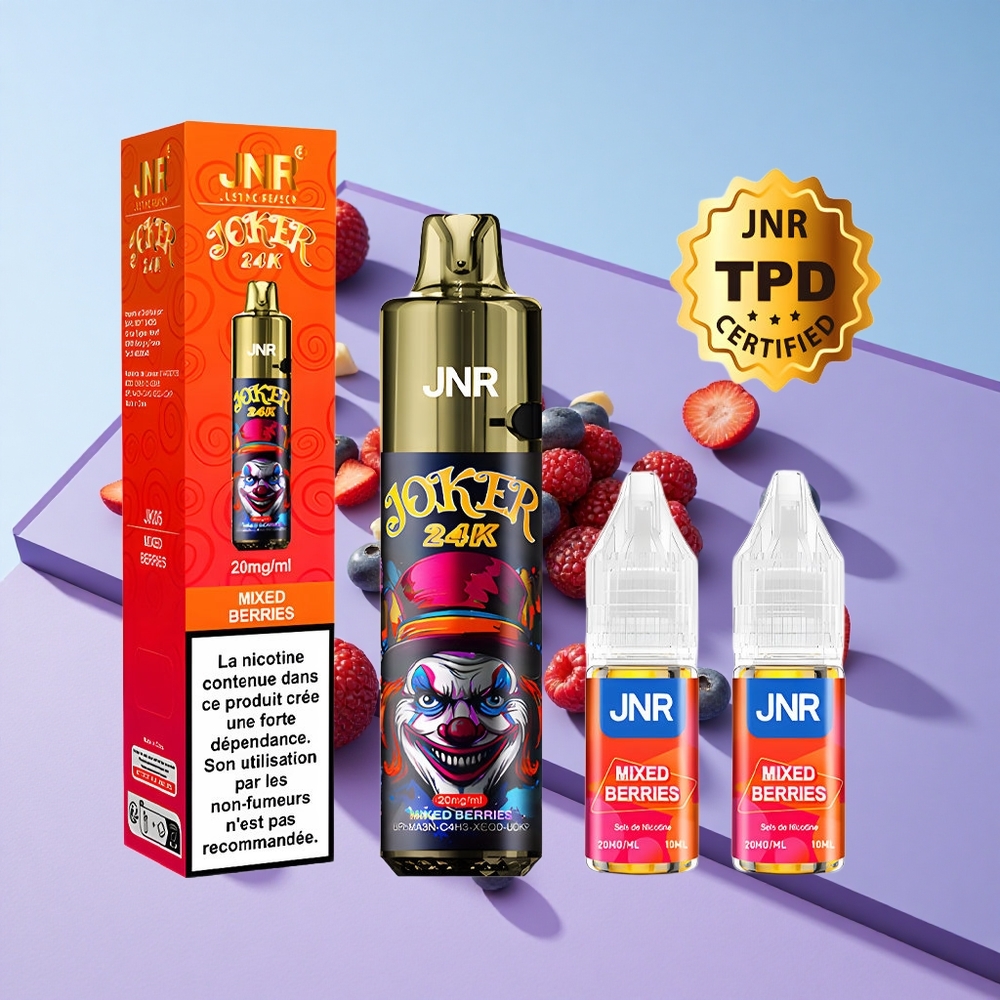 Blandede Bær JNR Joker 24K Puffs Synlig E-væske Nivå Type-C Lading vape wholesale Norway