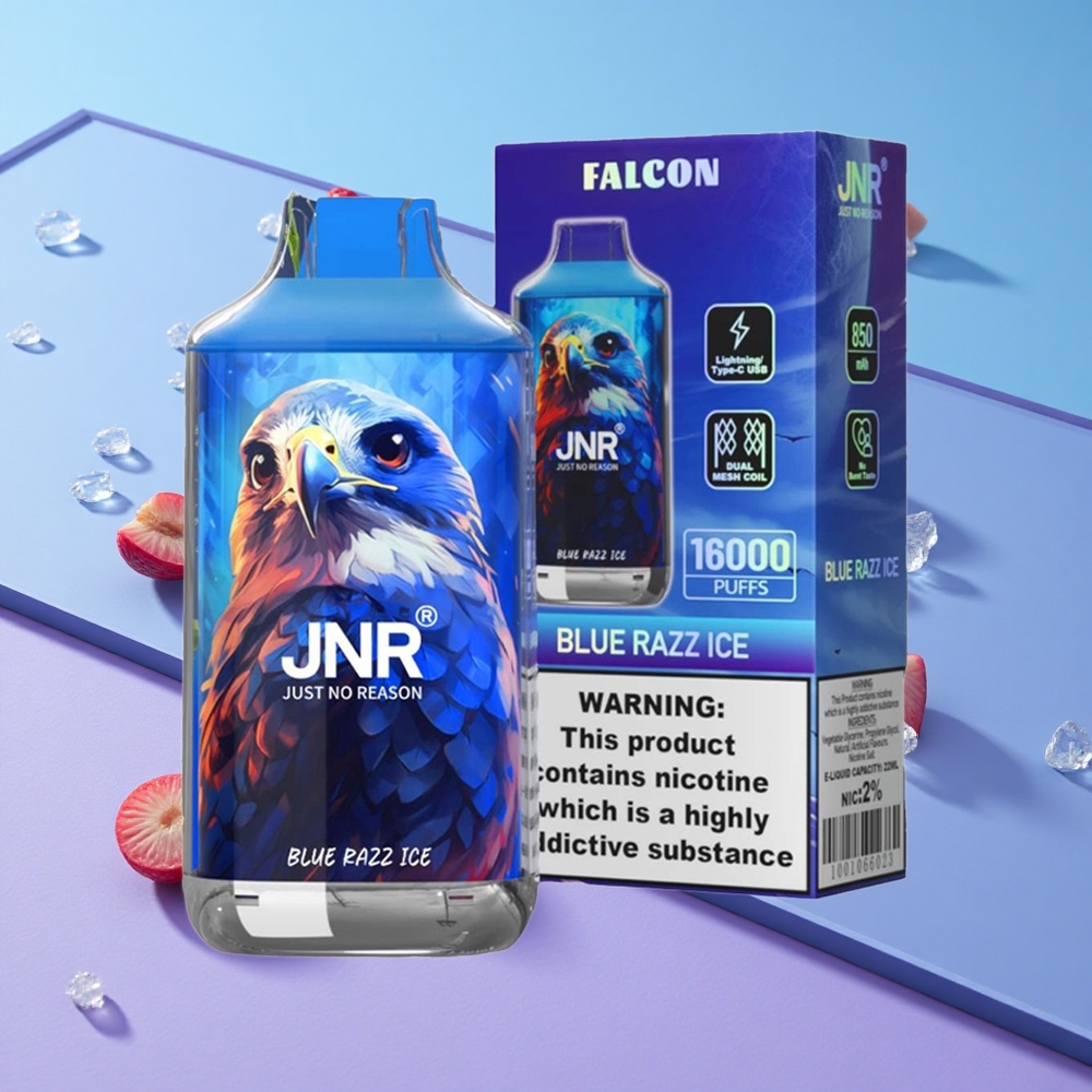 Blå Bringebær Is JNR Falcon 16000 Puffs 22ml E-væske Smart LED Display vape wholesale Norway