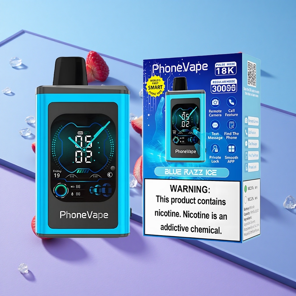 Blå Bringebær Is JNR PhoneVape 30000 Puffs Full Display Skjerm vape wholesale Norway