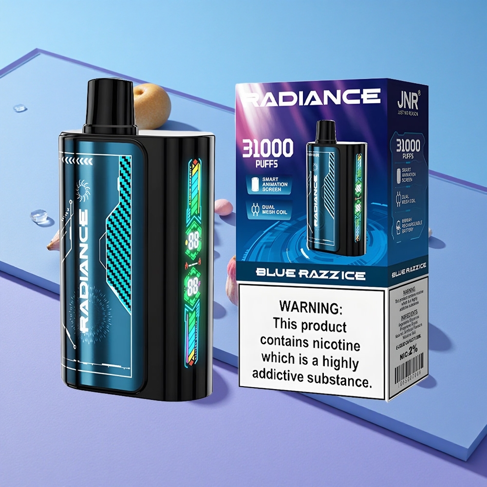 Blå Bringebær Is JNR Radiance 31000 Puffs 950 mAh Oppladbart Batteri vape wholesale Norway