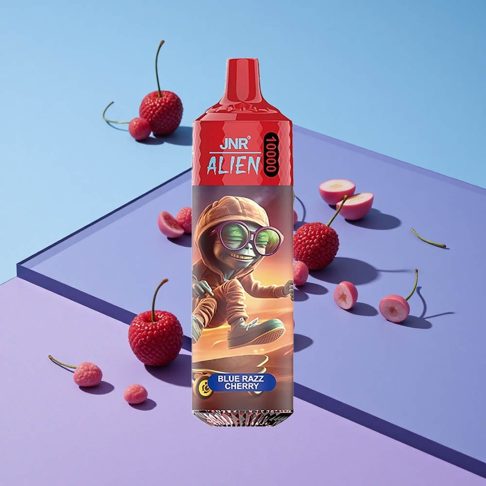 Blå Bringebær/Kirsebær JNR Alien 10000 Puffs 20ml E-væske Type-C Hurtiglading vape wholesale Norway