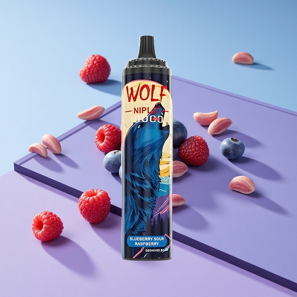 Blåbær og Sure Bringebær JNR Wolf Niplo 10000 Puffs 20ml Vape Norge Engros