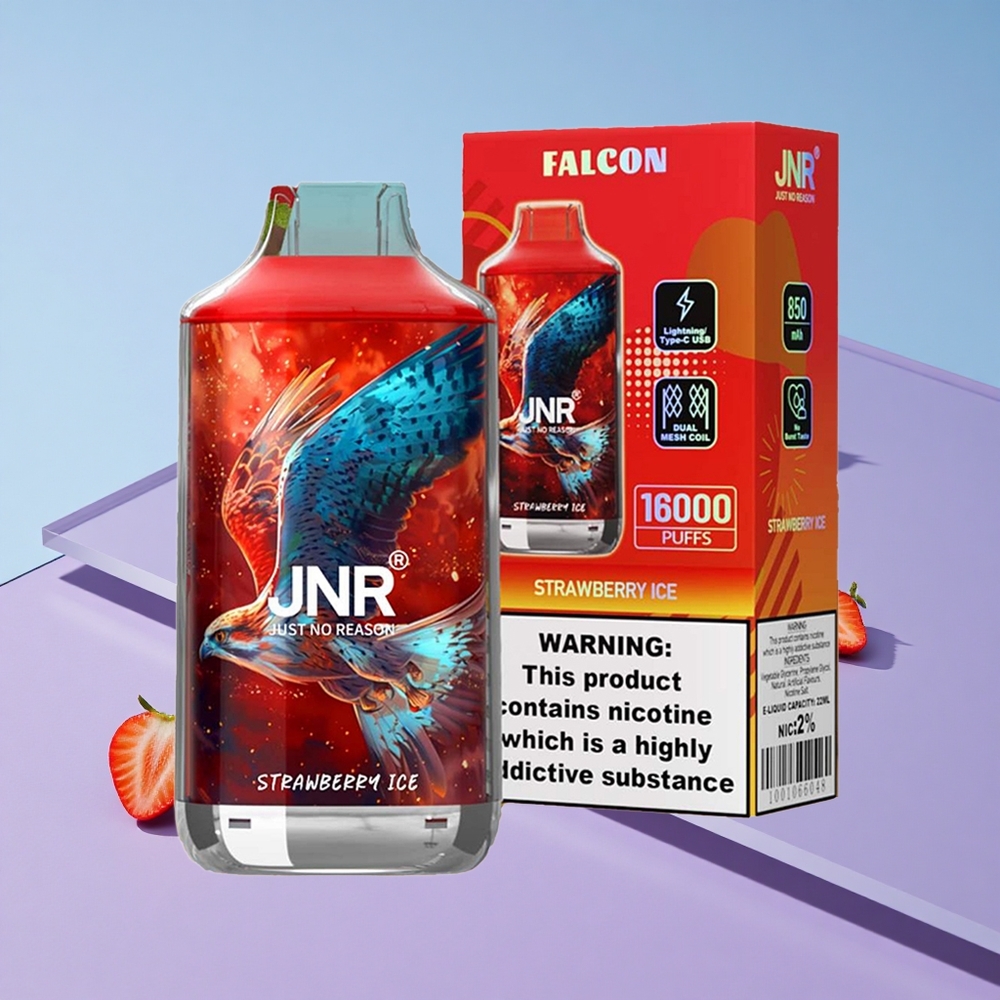 Jordbær Is JNR Falcon 16000 Puffs 22ml E-væske Dual Mesh Coil vape wholesale Norway