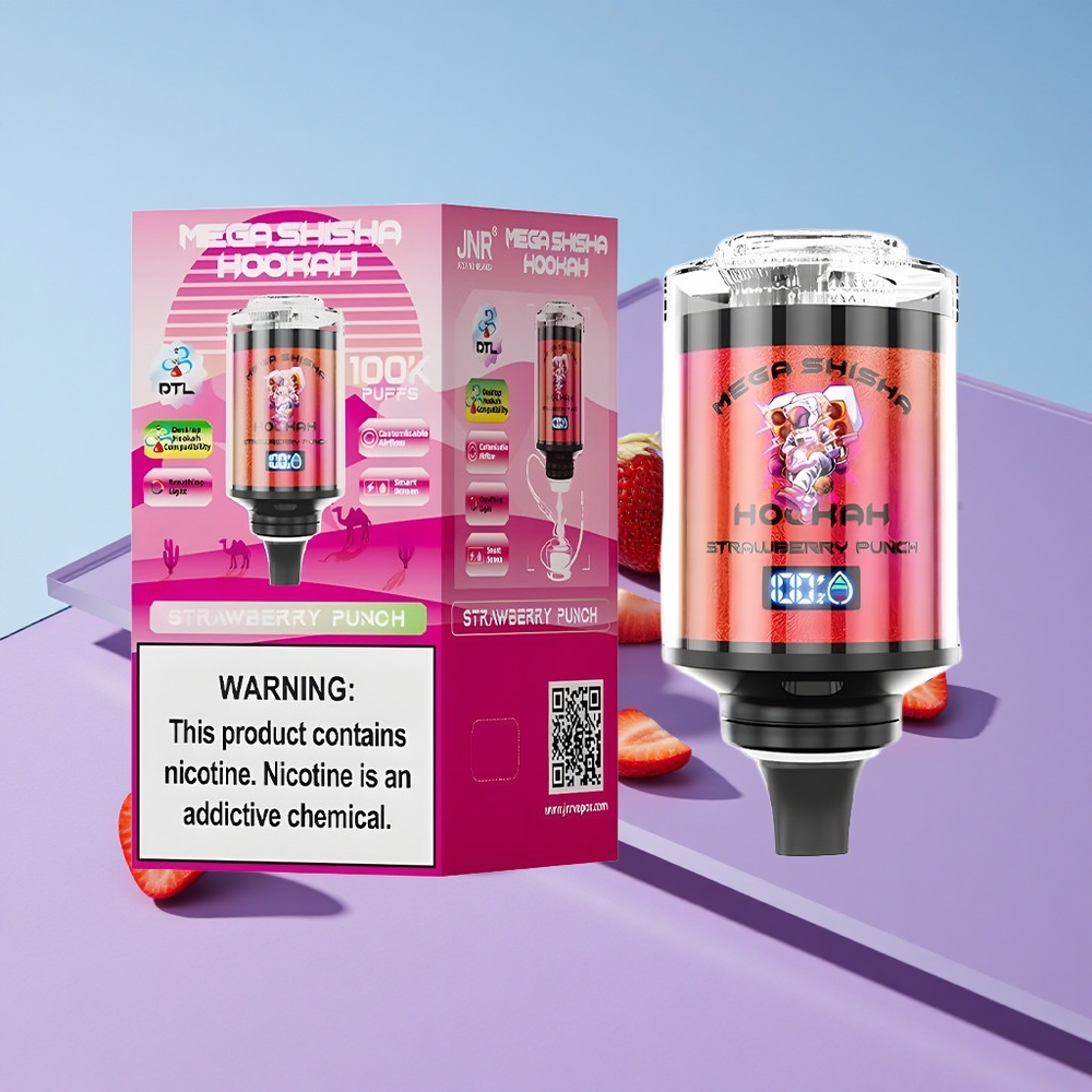 Jordbær Punch JNR Mega Shisha Hookah 100K Puffs Interaktiv Smart Skjerm vape wholesale Norway