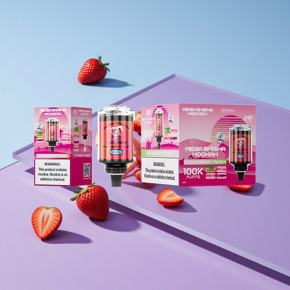 Jordbær Punch JNR Mega Shisha Hookah 100K Puffs Interaktiv Smart Skjerm vape wholesale Norway