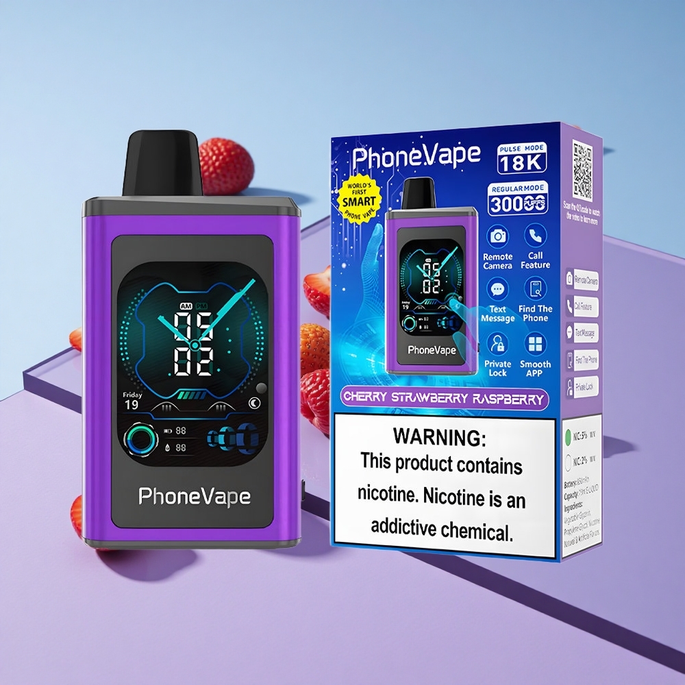 Kirsebær Jordbær Bringebær JNR PhoneVape 30000 puffs Justerbar Luftstrøm Full Skjerm vape wholesale Norway